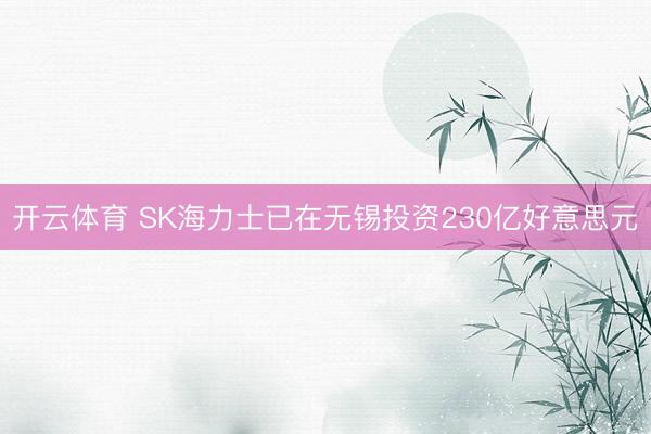 开云体育 SK海力士已在无锡投资230亿好意思元