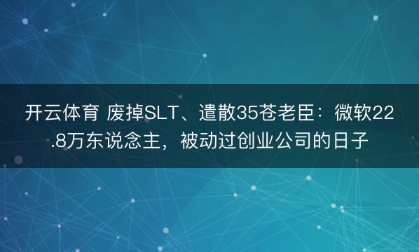 开云体育 废掉SLT、遣散35苍老臣:微软22.8万东说念主,被动过创业公司的日子